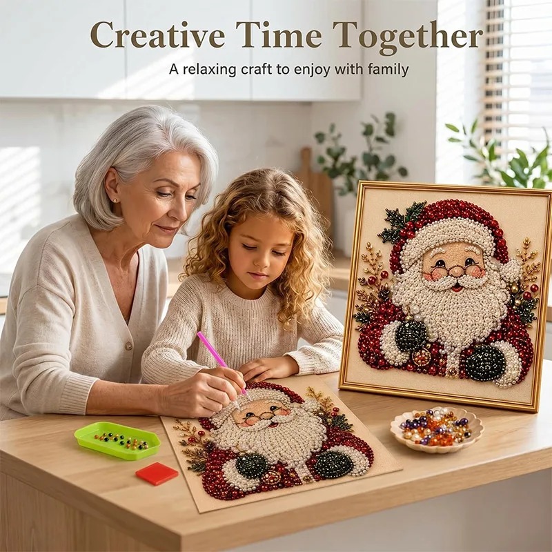 Art Craft Website - ชุดงานศิลปะภาพเพชรไข่มุกคริสต์มาสพร้อมกรอบ ชุดงานฝีมือประดับไข่มุก DIY สำหรับผู้ใหญ่และผู้เริ่มต้น ตกแต่งบ้าน งานศิลปะติดผนัง