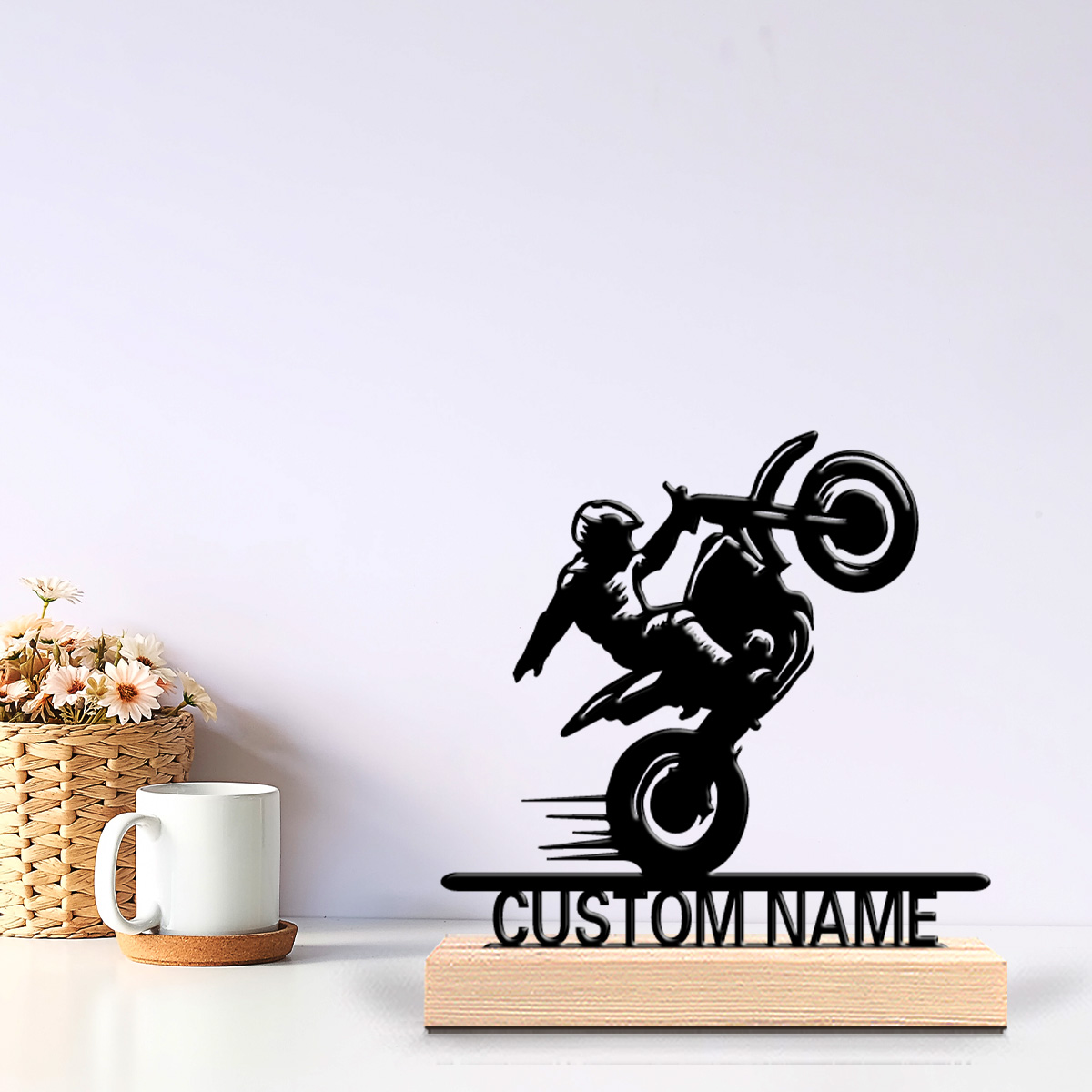 Art Craft Gifts - งานประติมากรรมโลหะรูปเด็กขี่มอเตอร์ไซค์แบบเรียบง่าย 1 ชิ้น พร้อมฐานไม้ ของขวัญสำหรับเด็กผู้ชาย