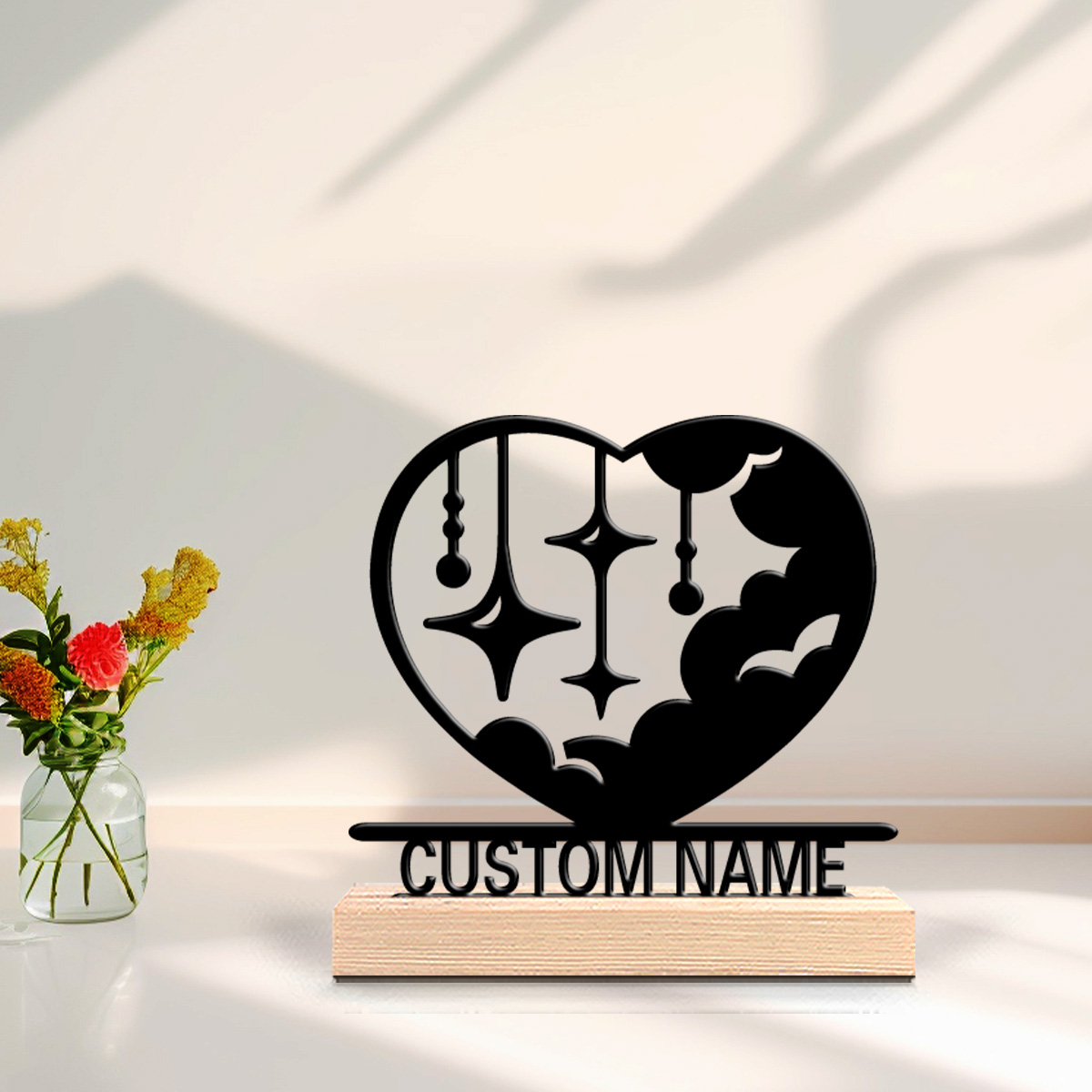 Art Craft Gifts - งานศิลปะโลหะรูปเมฆรัก 1 ชิ้น ตกแต่งด้วยข้อความตามสั่ง พร้อมฐานไม้ สำหรับเป็นของขวัญให้เด็กผู้หญิง