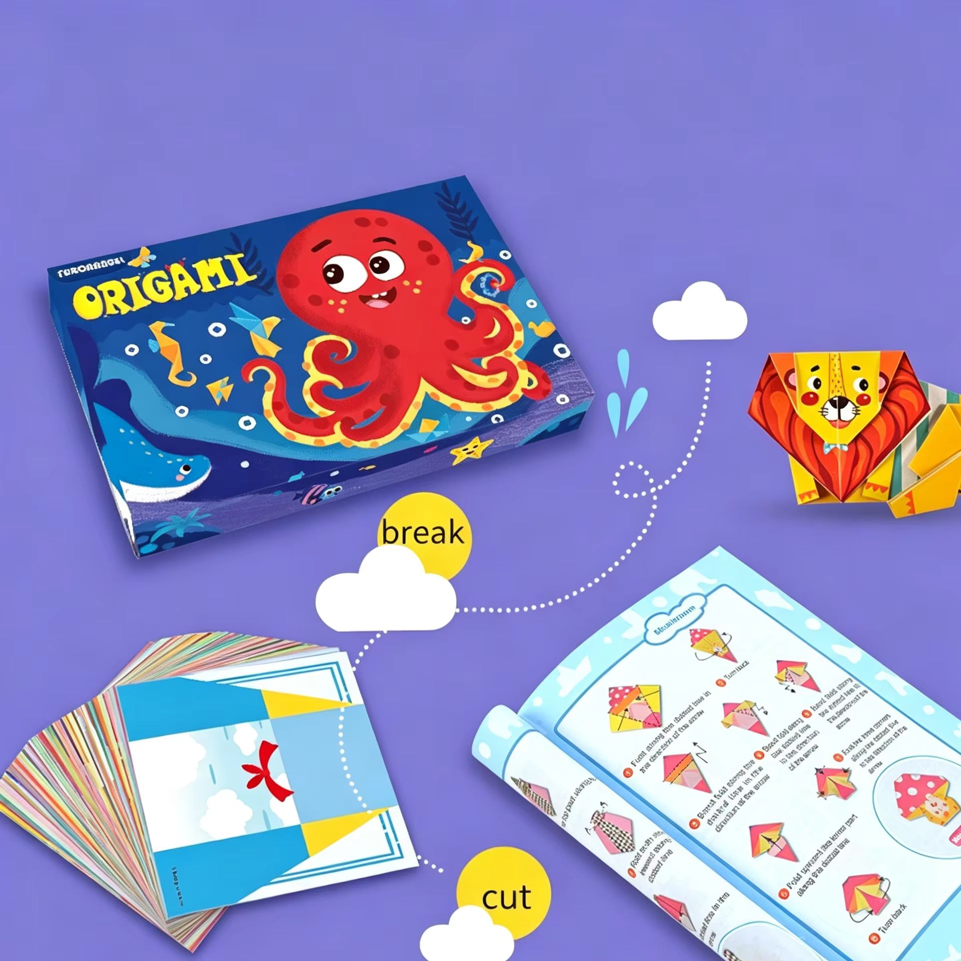 Art Craft For Toddlers - กระดาษพับรูปสัตว์การ์ตูนมอนเตสซอรี่ 108 แผ่น, งานฝีมือ DIY สำหรับเด็ก,