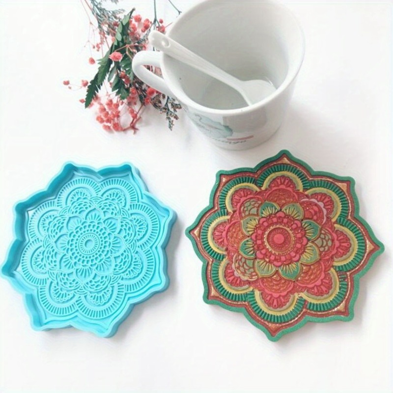 Art Craft Flower - Mandala Coaster แม่พิมพ์ซิลิโคนถาดกลมถ้วยอีพ็อกซี่เรซินแม่พิมพ์หล่อสําหรับ DIY เรซิ่นหัตถกรรมตกแต่งบ้านทําเครื่องมือ