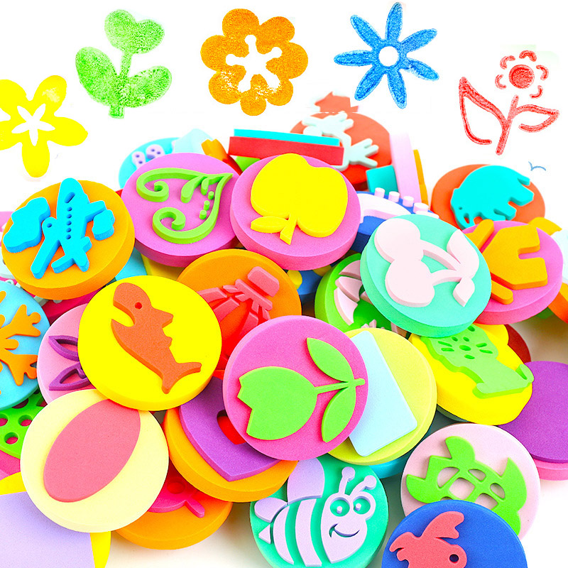 Art Craft For Toddlers - แสตมป์โฟม6ชิ้น/ถุงสำหรับภาพวาดสัตว์น่ารักยิ้ม Cat wajah ฟองน้ำซีลศิลปะงานฝีมือเครื่องมือวาดของเล่นเพื่อการศึกษาสำหรับเด็ก